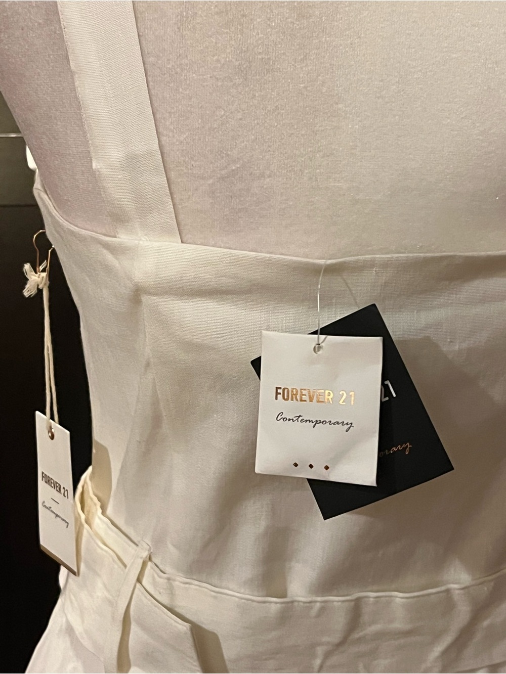 White linen blend dress. Button front, belted. Square neckline. Stretchy. M. NWT - Picture 3 of 9